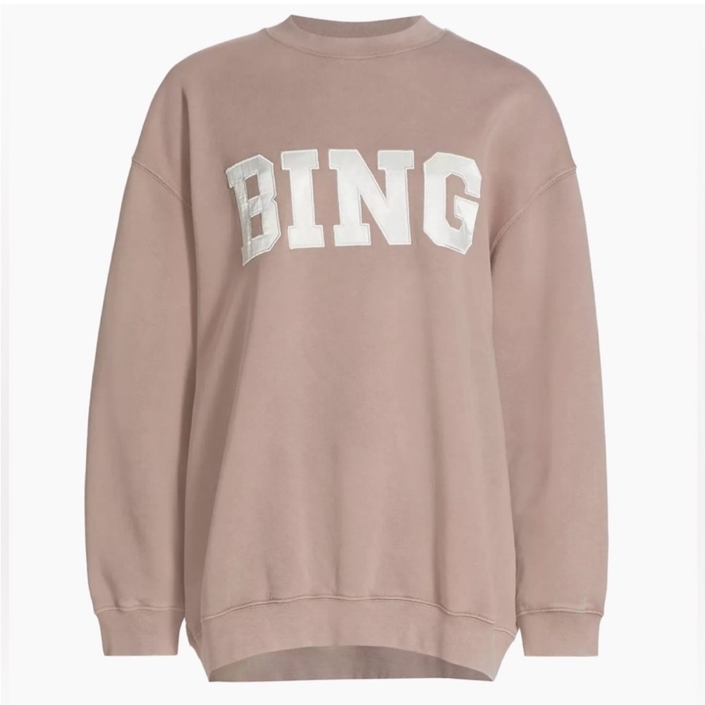 NWT Anine Bing Tyler Satin Block Letter Logo Oversized Pullover Sweatshirt Top M - Picture 4 of 11